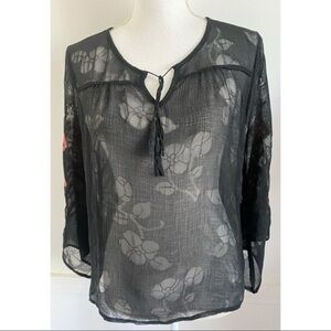 Umgee • Black Sheer Embroidered Sleeve Blouse